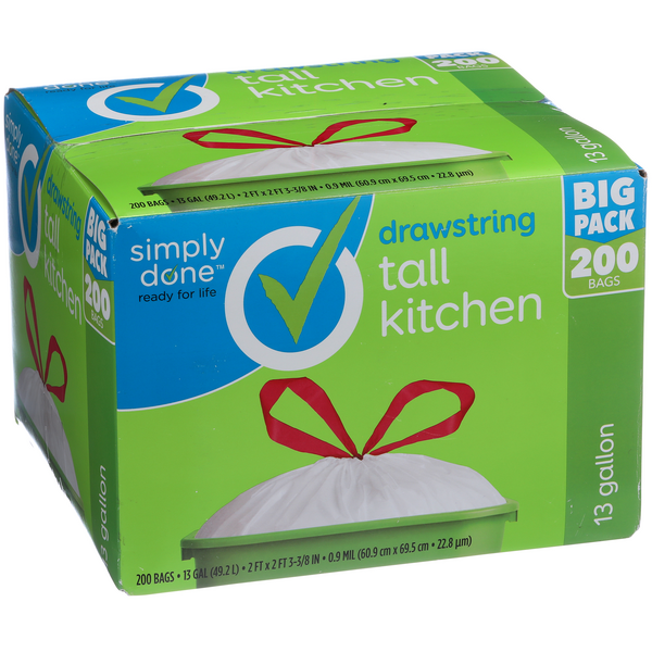 Simply Done Trash Bags Tall Kitchen Drawstring 13gal 200pk