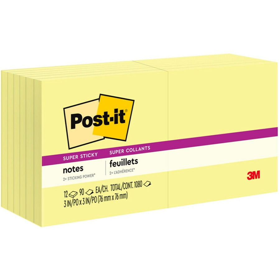 Post it Notes Super Sticky Yellow 3"x3" 12pk