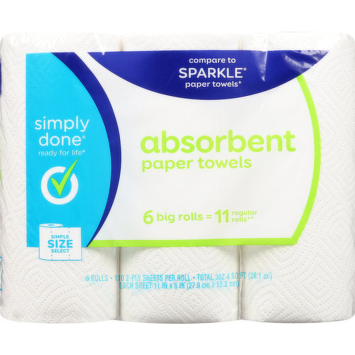 Simply Done Paper Towel Absorbent 2ply 6pk