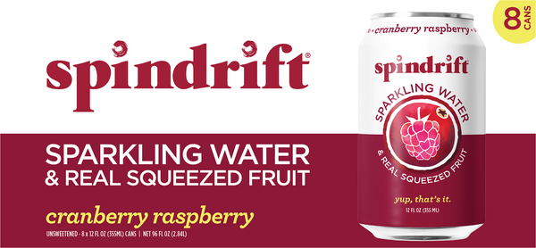 Spindrift Sparkling Water and Real Squeezed Cranberry Raspberry 12floz 8pk