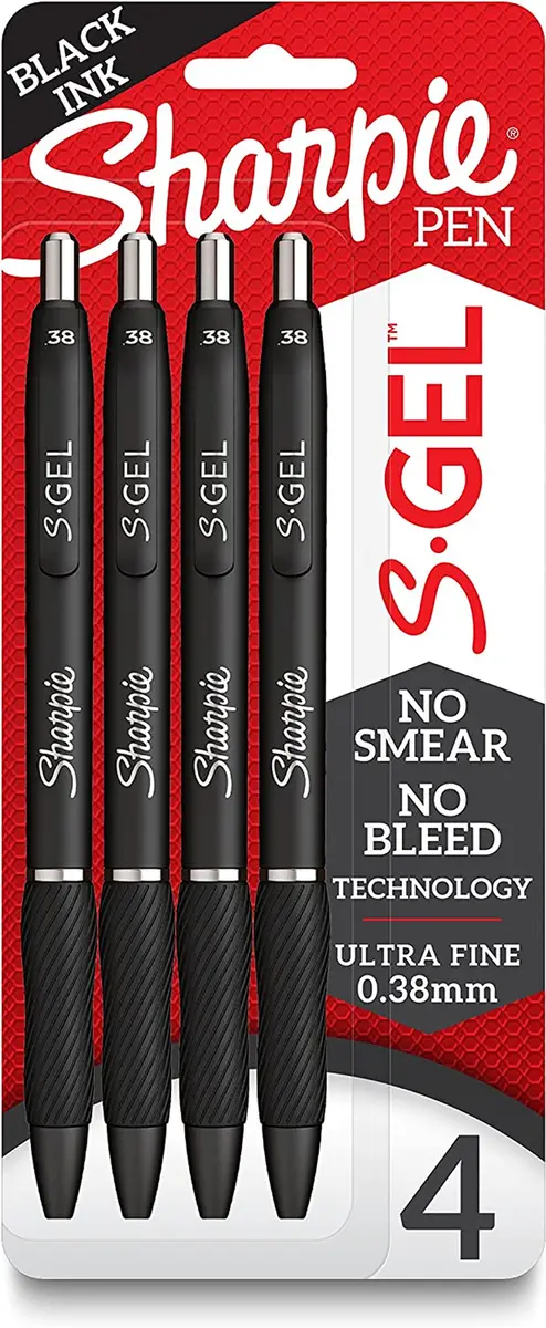 Sharpie Pen S Gel Ultra Fine Black Ink 4pk