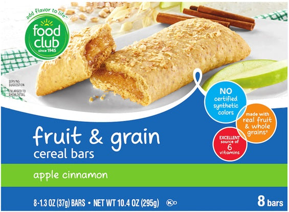 Food Club Fruit and Grain Cereal Bar Apple Cinnamon 8pk