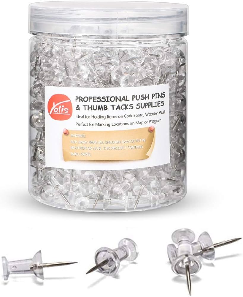 Yalis Push Pins Thumb Tacks Plastic Clear 600pk