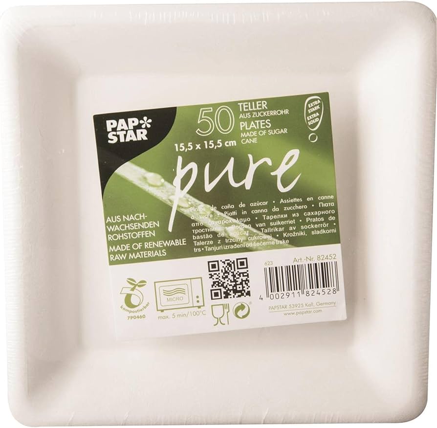 Papstar Pure Plates Square White 15.5x15.5cm 50ct