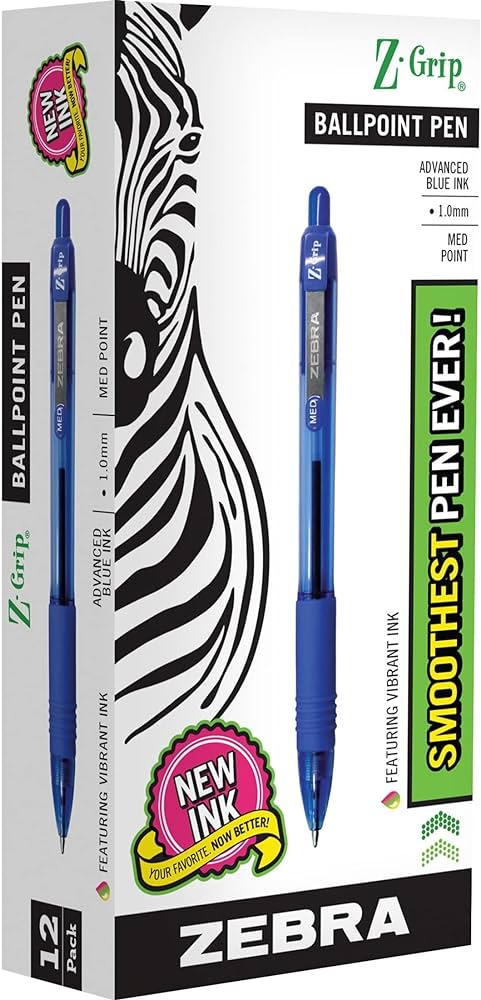 Zebra Pen Z-Grip Retractable Ballpoint Medium Point 1.0mm Blue Ink 12pk