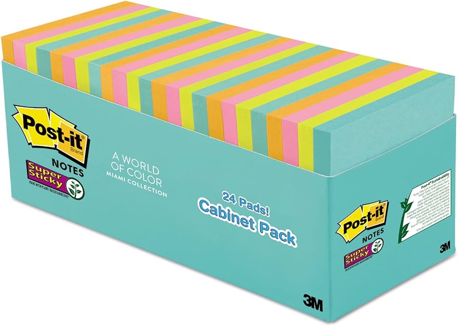 Post It Notes Super Sticky Pads Miami 3"x3" 24pk