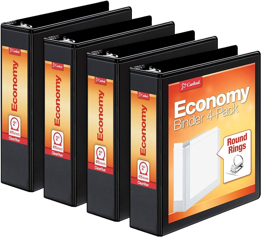 Cardinal Economy 3 Ring Binder 2in Black 4pk