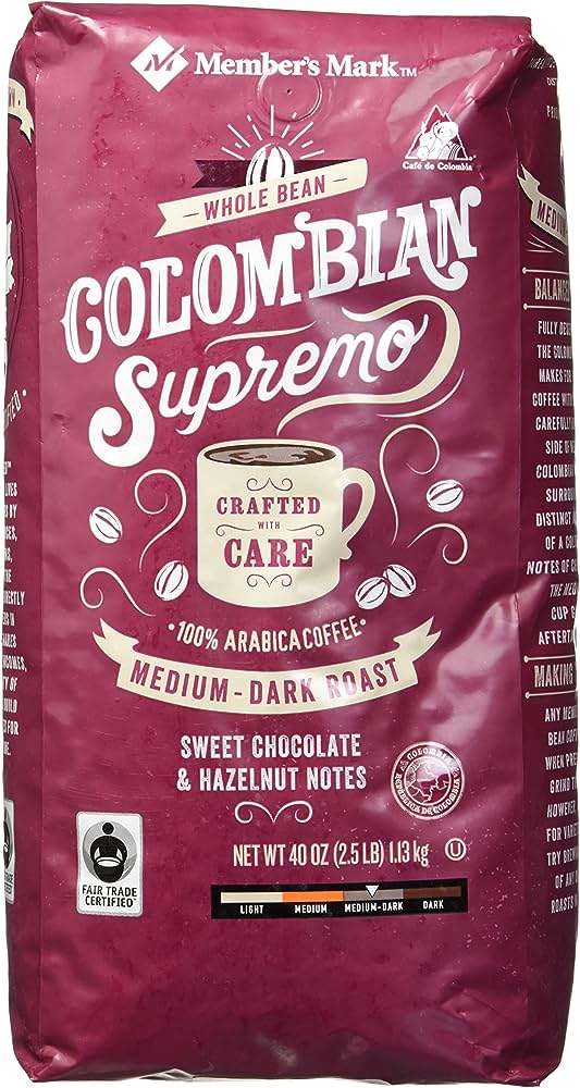 Members Mark Coffee Colombian Supremo Medium Dark Roast Whole Bean 40oz