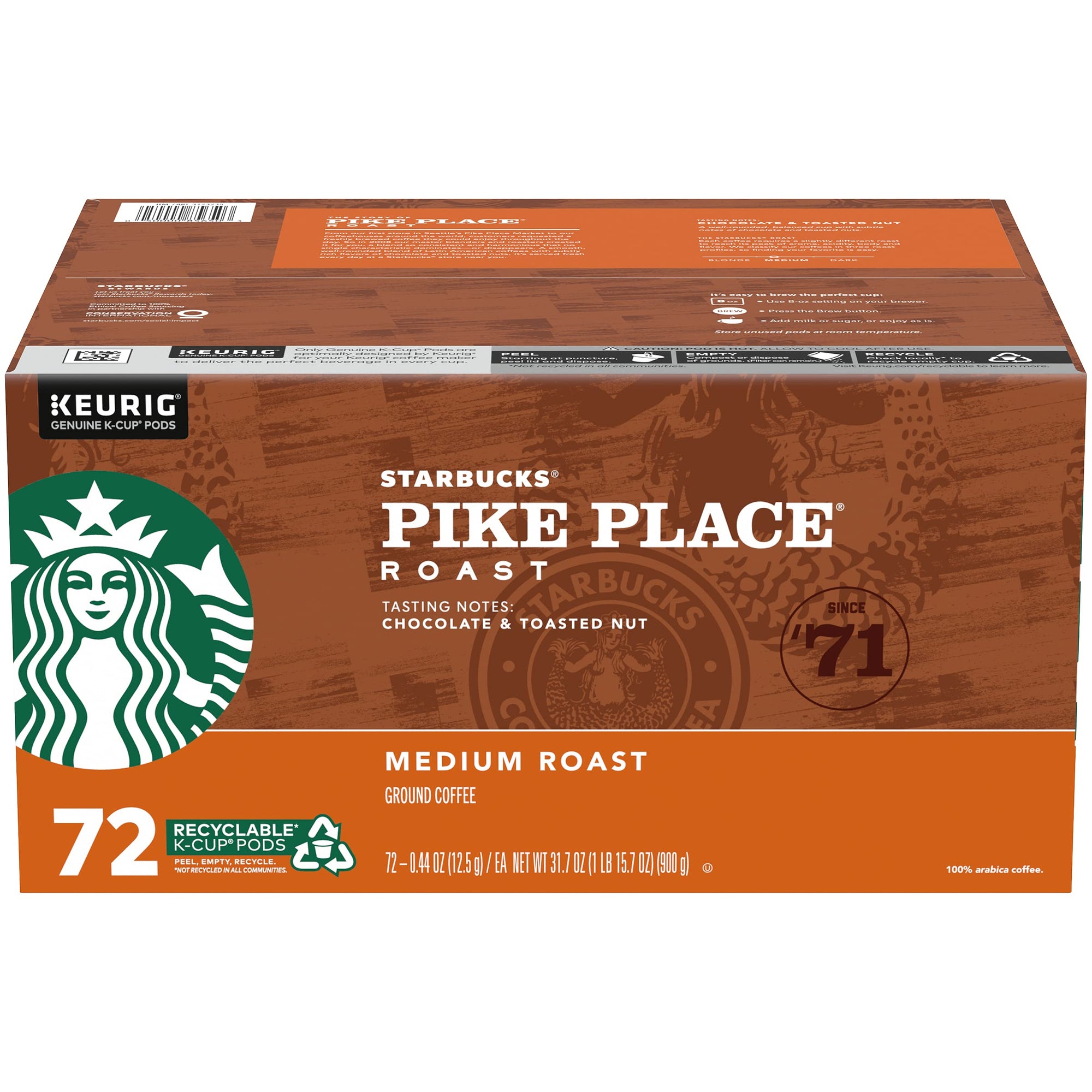 Starbucks Coffee K-Cups Pike Place 72pk