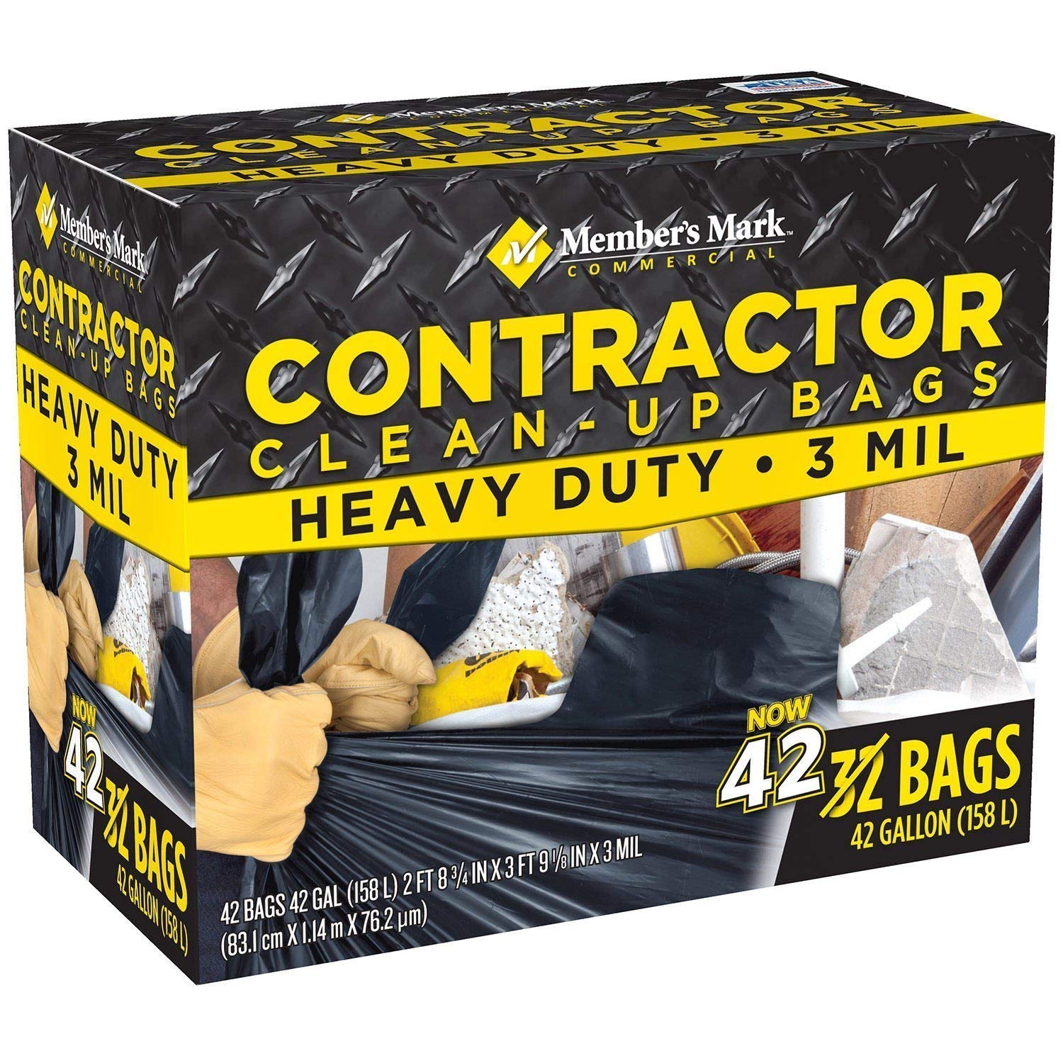 Members Mark Trash Bags Commercial Contractor Clean Up 42gal 42pk