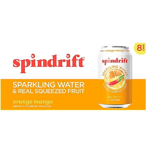 Spindrift Sparkling Water and Real Squeezed Fruit Orange Mango 12floz 8pk