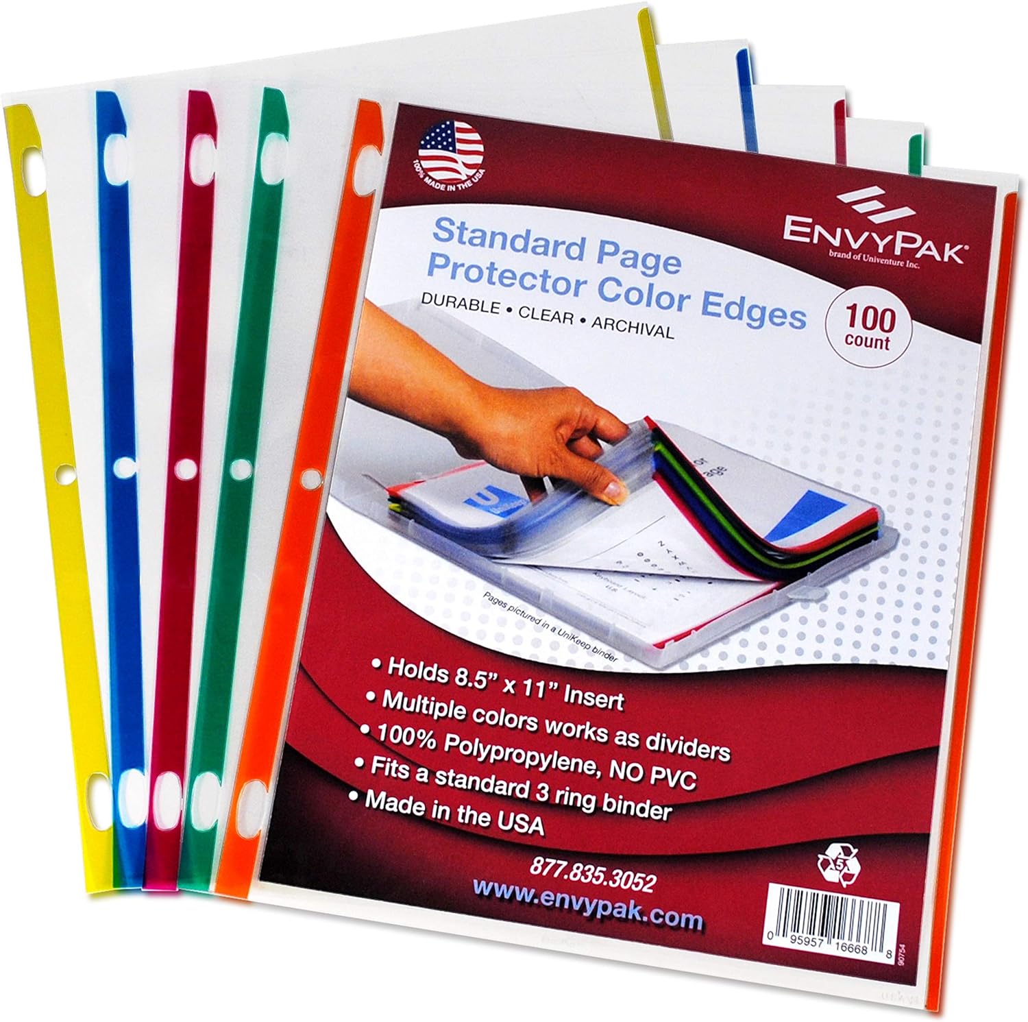 EnvyPak Sheet Protectors Color Coded Edges 8.5"x11" 100pk