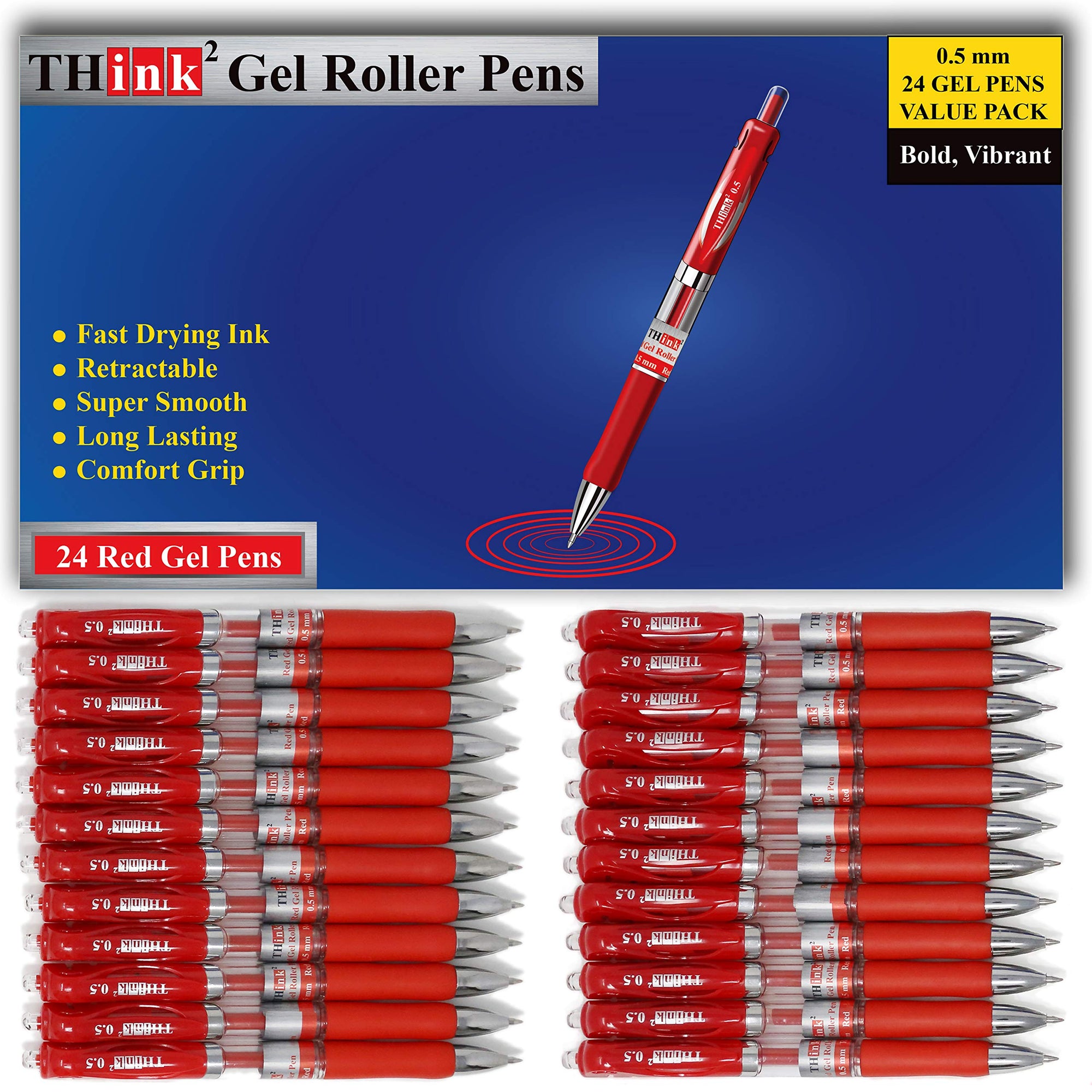 Think2 Pens Retractable Gel Red 24pc