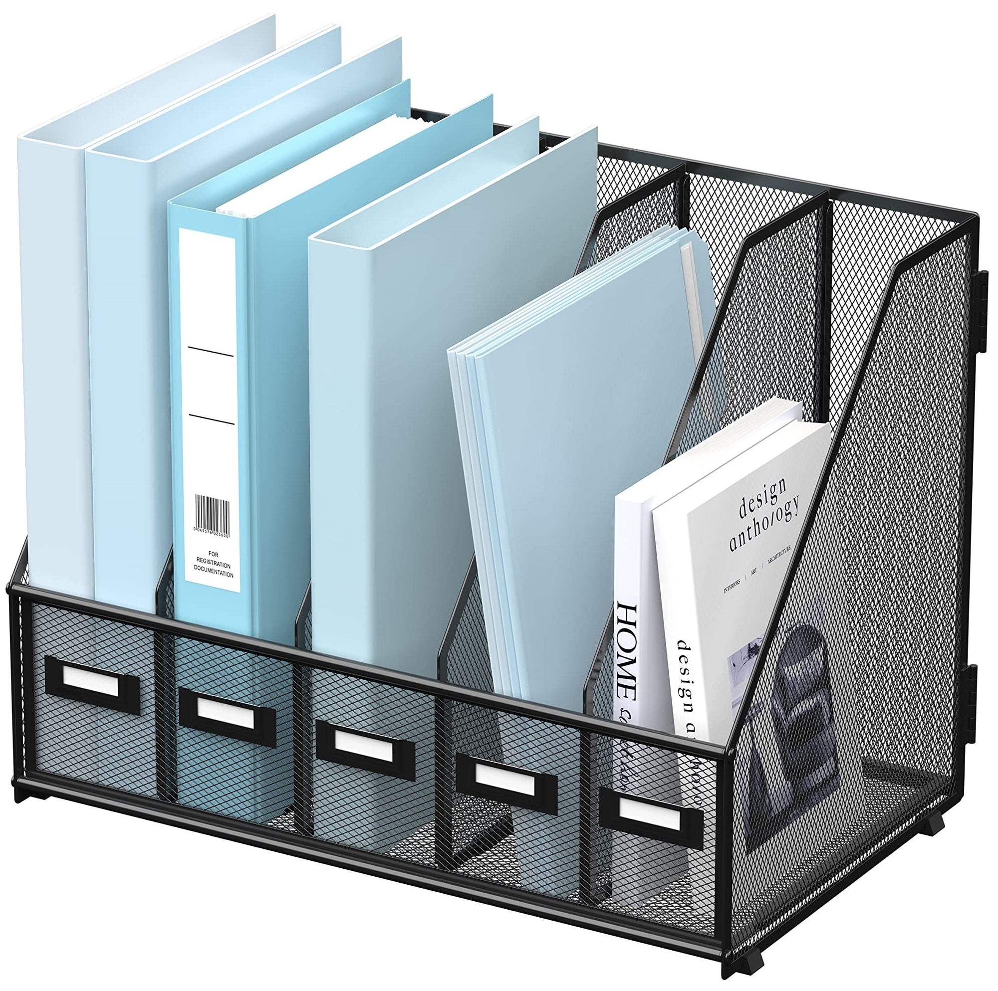 Supeasy Desk Organizer Magazine File Holder Five Compartment Black