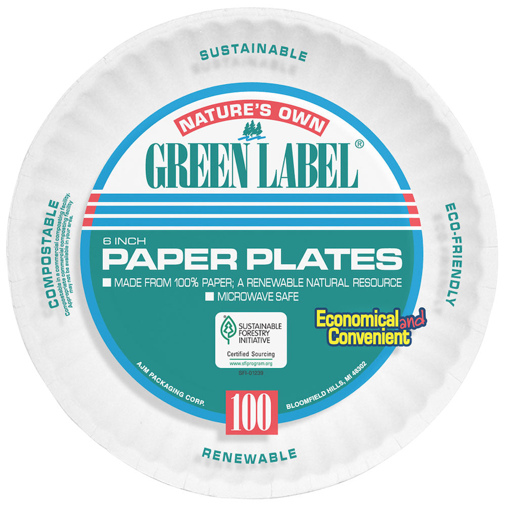 Natures Own Green Label Paper Plates Lightweight 6in 100pk