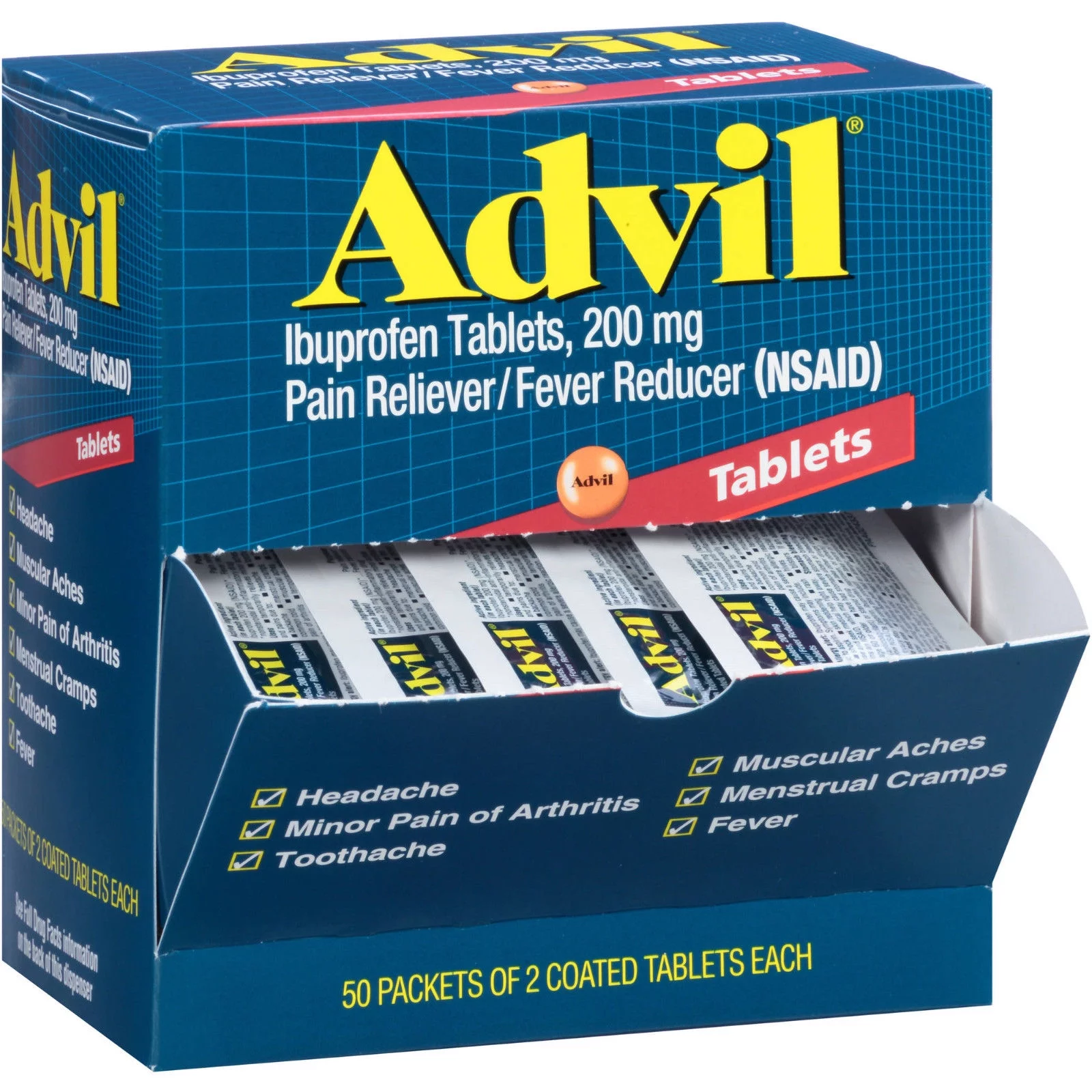 Advil Ibuprofen Coated Tablets 200mg 50pk