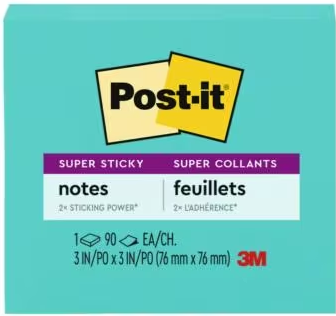 Post It Notes Super Sticky Aqua Blue 3"x3" 1pk