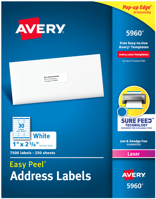 Avery 5960 Easy Peel Address Labels 250sheets