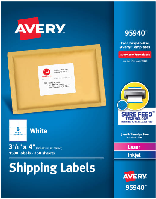 Avery 95940 Shipping Labels 250sheets