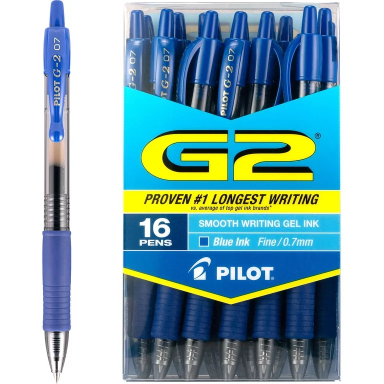 Pilot Gel Pens G2 Retractable Roller Ball Blue Ink .7 Fine 16ct