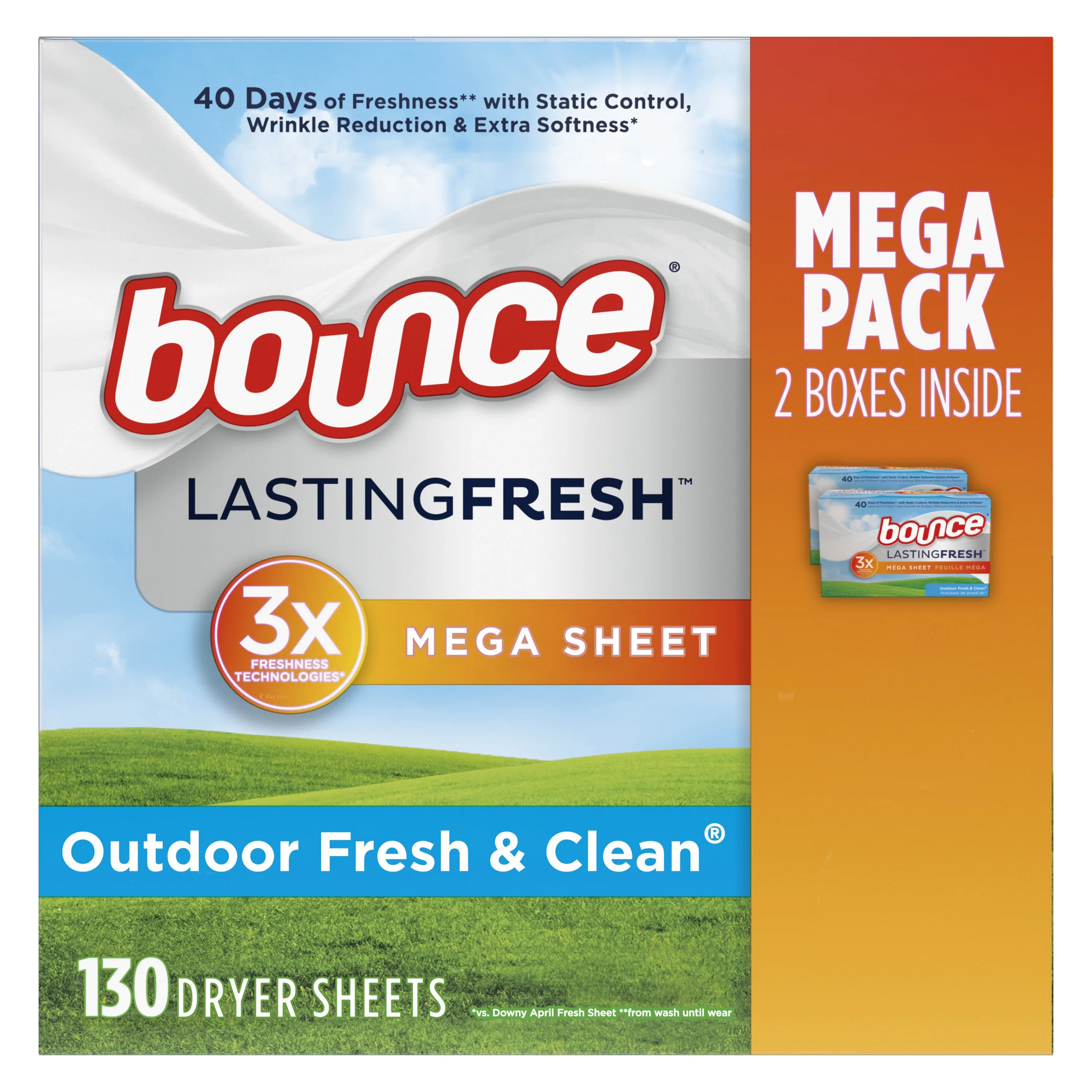 Bounce Mega Sheet Dryer Sheets Lasting Fresh Multi Pack 130pk