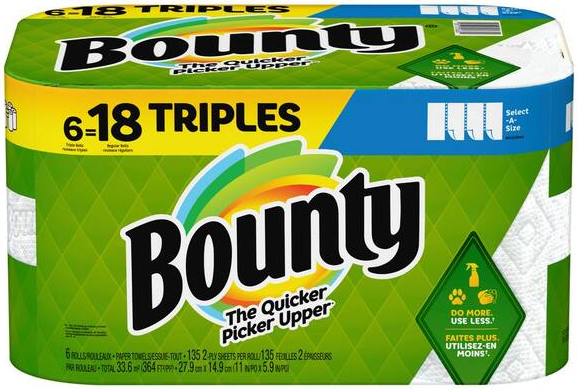 Bounty Paper Towels Select A Size Triple Rolls 6pk