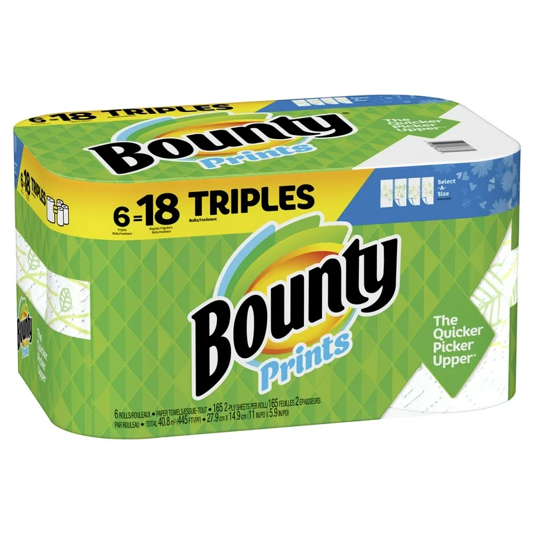 Bounty Paper Towels Prints Motifs Triple Rolls 6pk