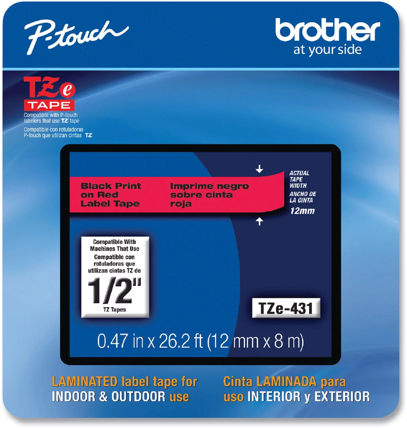 Brother Genuine P Touch Tape Black on Red 0.47"x26.2'