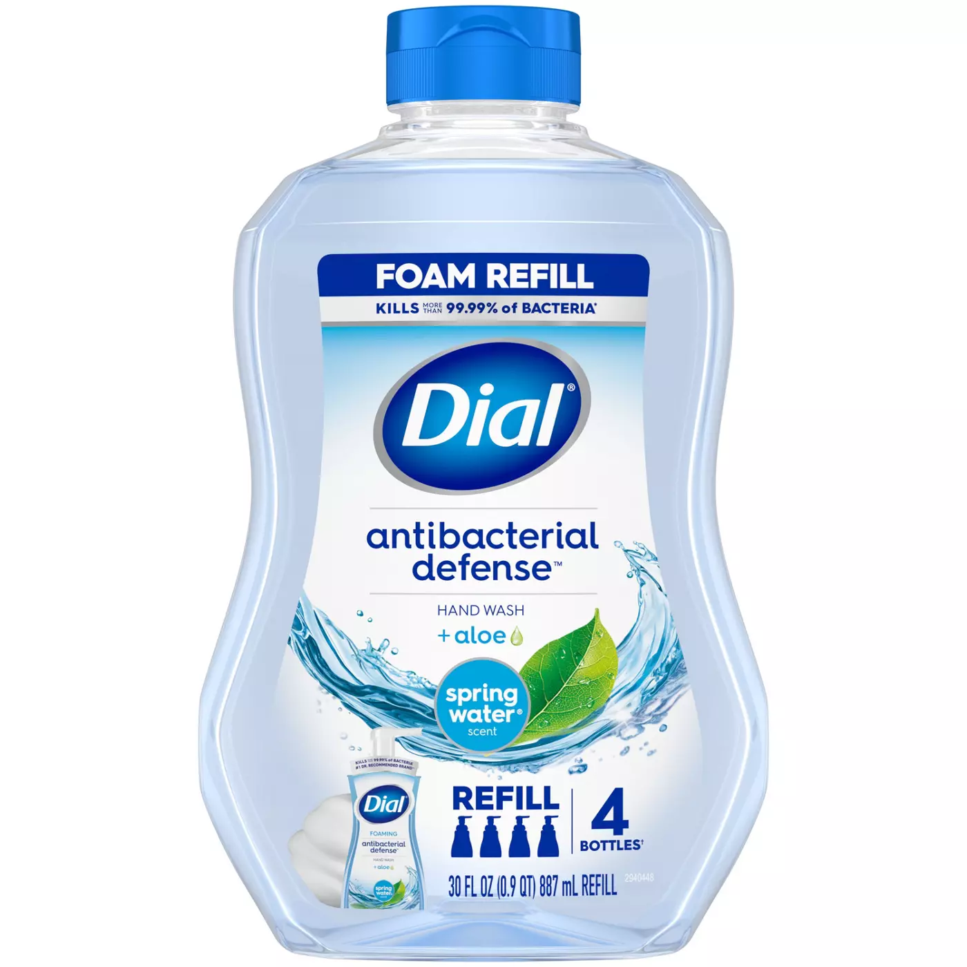 Dial Hand Soap Foam Refill Antibacterial Defense Aloe Spring Water 30oz