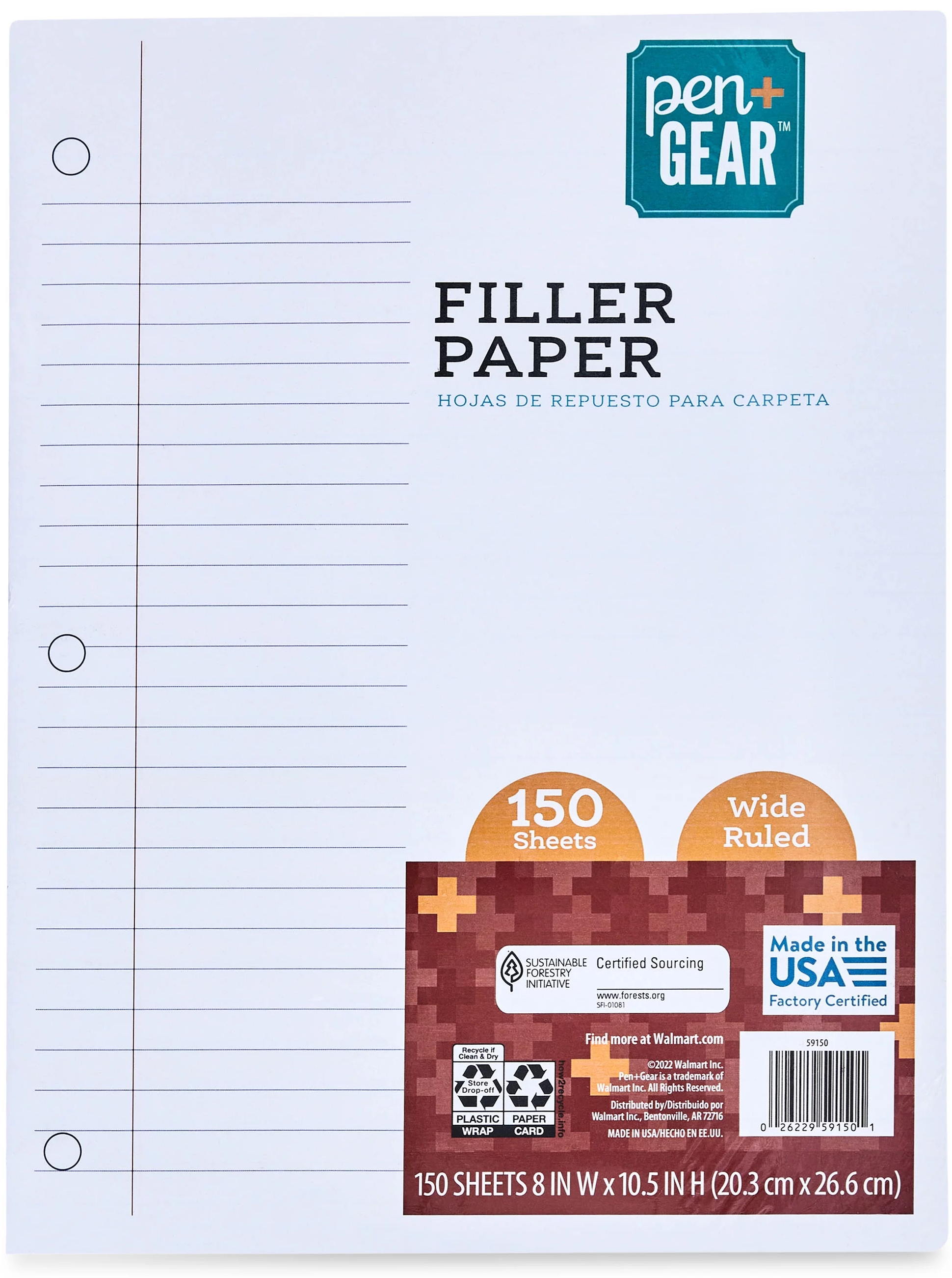 Pen and Gear Filler Paper Wide Ruled 8"x10.5" 150sheets