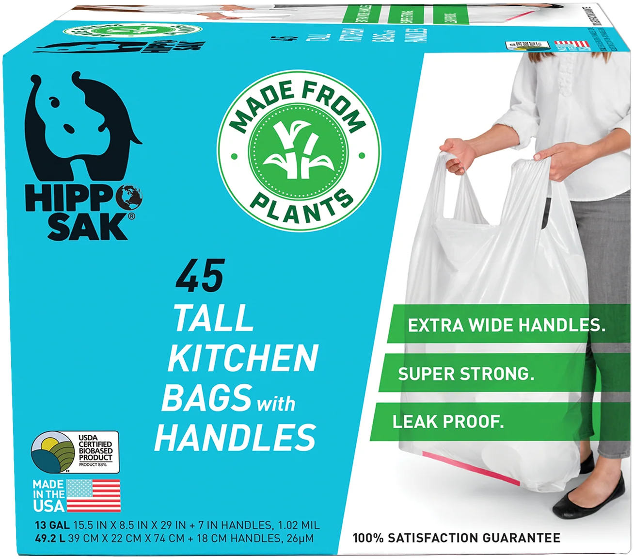 HippoSak Bags Kitchen with Handles Tall 45ct