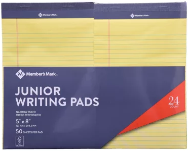 Members Mark Writing Pads Junior Yellow 5"x8" 24pk