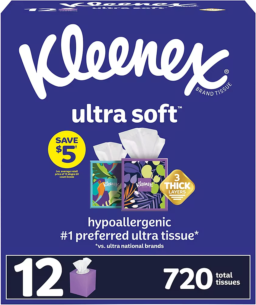 Kleenex Tissues Ultra Soft Facial 3ply 72ct 12pk