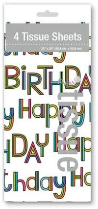 Paper Craft Gift Tissue Paper Happy Birthday 20"x20" 4pk