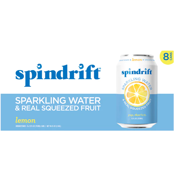 Spindrift Sparkling Water and Real Squeezed Fruit Lemon 12floz 8pk