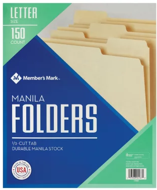 Members Mark Manila Folders Letter 150ct