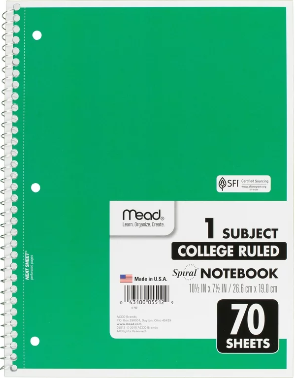 Mead Notebook College Ruled 70sheets