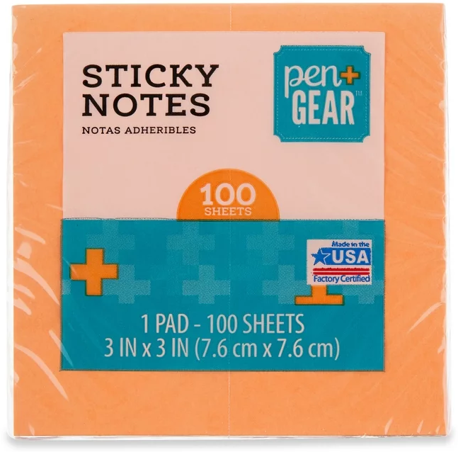 Pen and Gear Sticky Notes Orange 3"x3" 100sheets