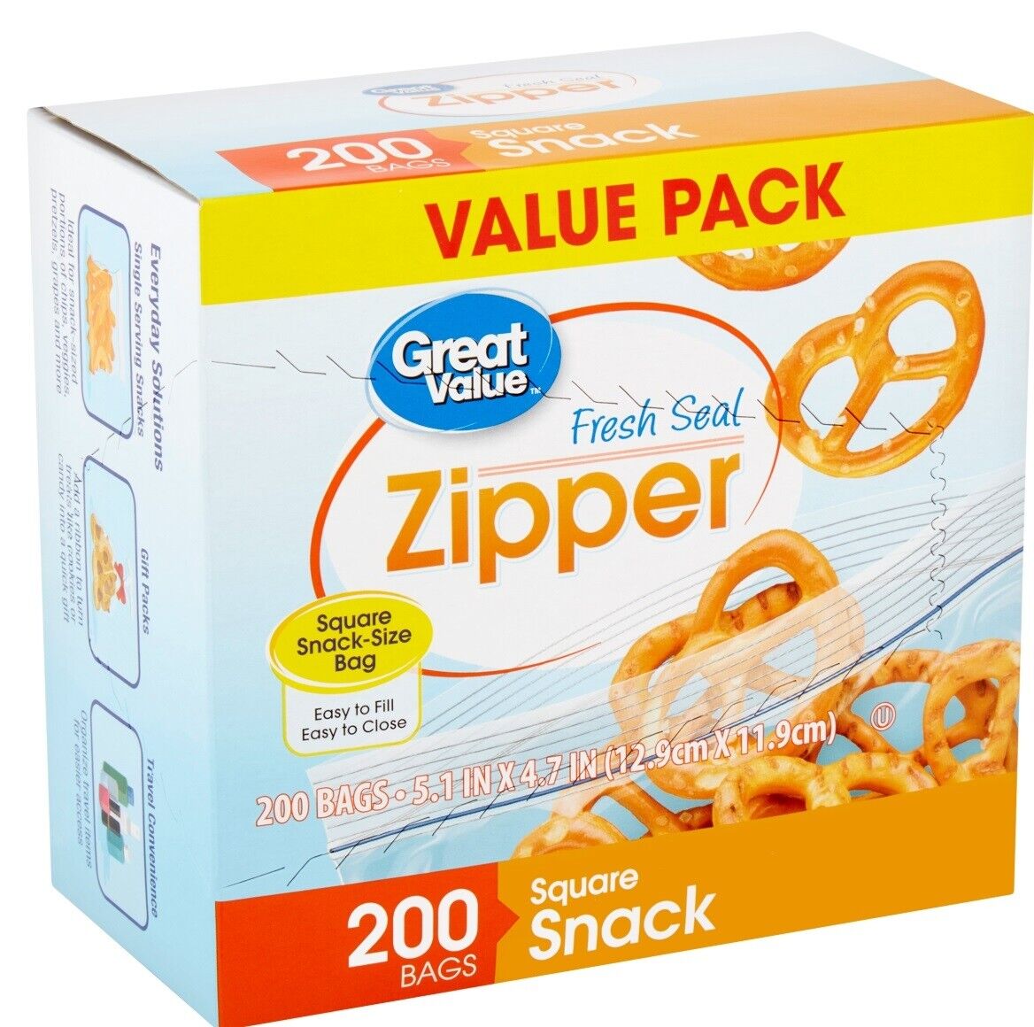 Great Value Bags Zipper Square Snack 200pk