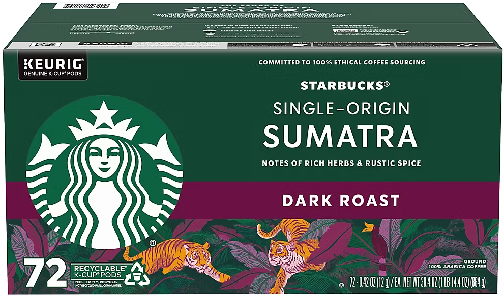 Starbucks Coffee K-Cups Sumatra Dark Roast 72pk