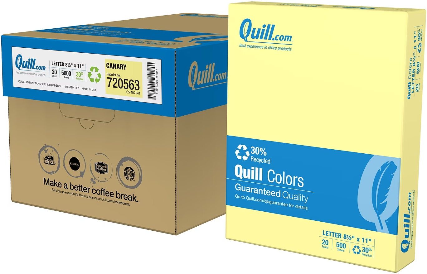 Quill Multipurpose Paper Canary Yellow 8.5"x11" 500sheets 10pk/bx